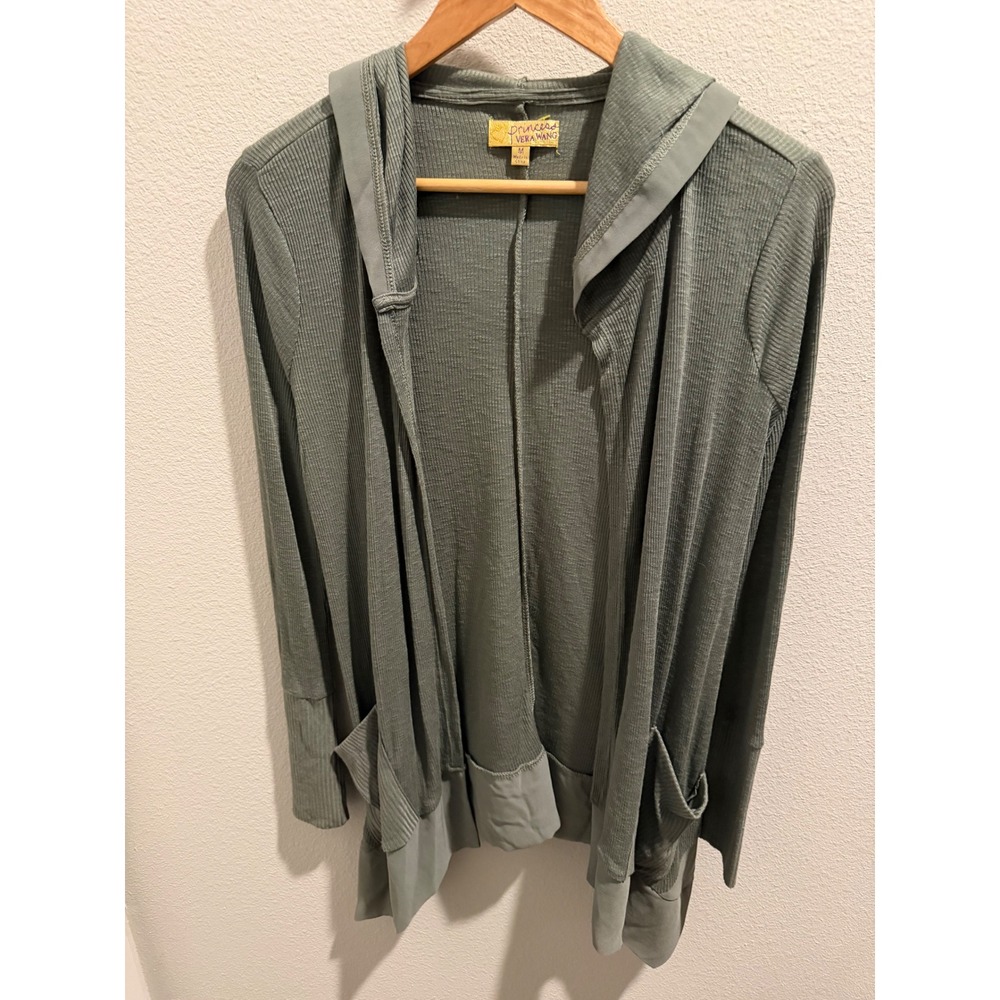 Princess Vera Wang Sage Green Ribbed Hooded Cardigan Open Front Draped Size M